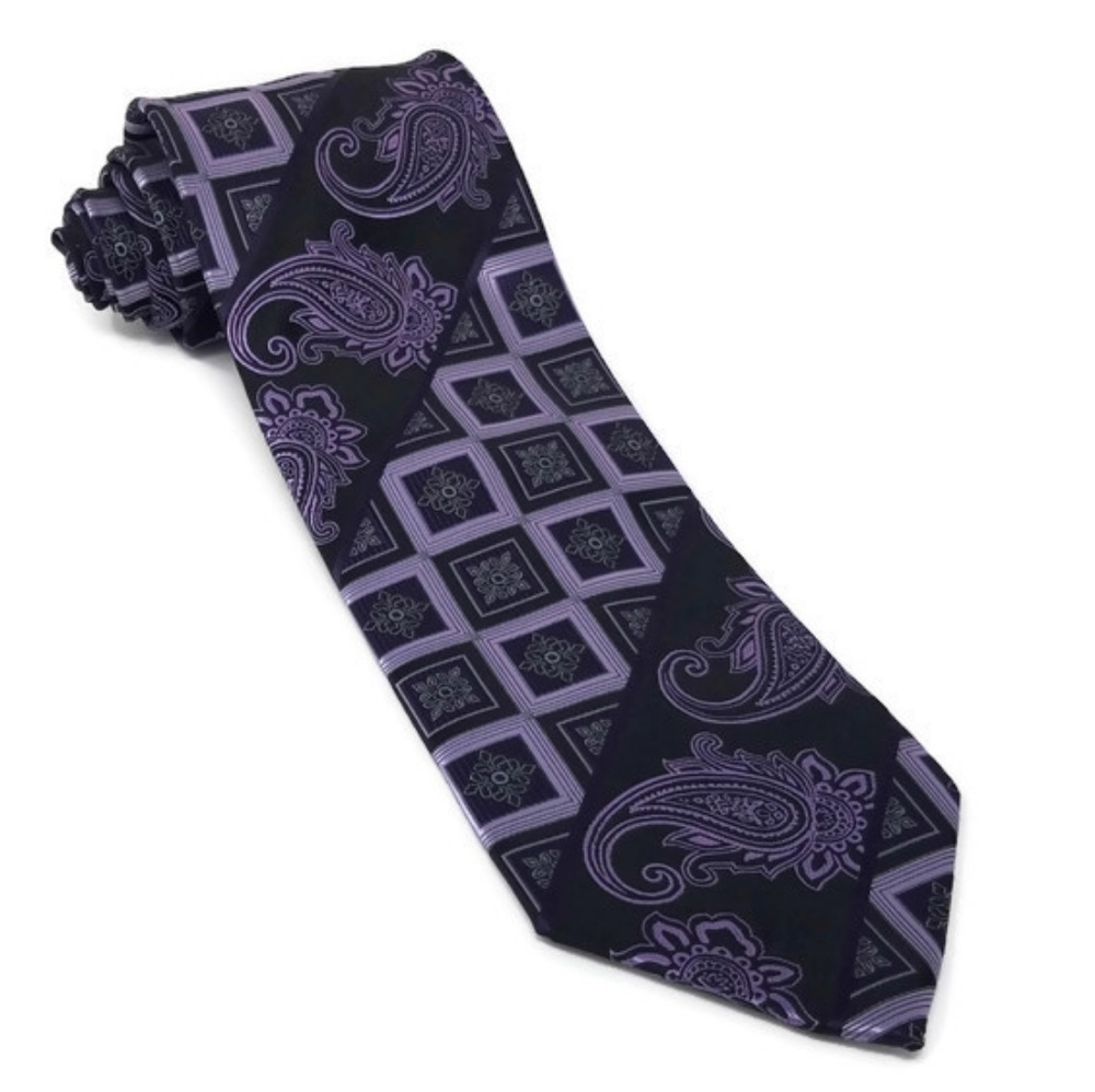 Bruno Conte Necktie Black with Purple Designs